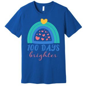 Heart Rainbow 100 Days Brighter 100th Day Of School Teacher Gift Premium T-Shirt