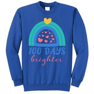 Heart Rainbow 100 Days Brighter 100th Day Of School Teacher Gift Tall Sweatshirt