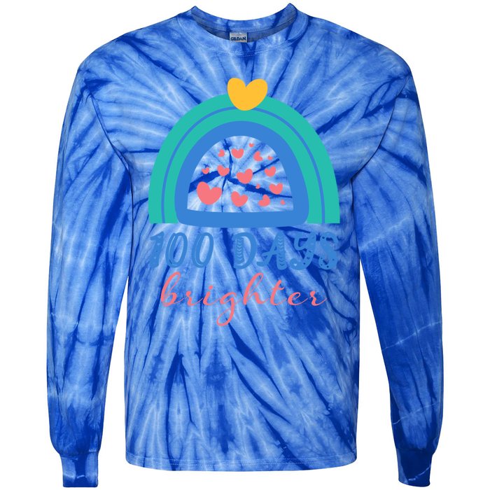 Heart Rainbow 100 Days Brighter 100th Day Of School Teacher Gift Tie-Dye Long Sleeve Shirt