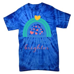 Heart Rainbow 100 Days Brighter 100th Day Of School Teacher Gift Tie-Dye T-Shirt