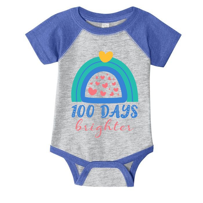 Heart Rainbow 100 Days Brighter 100th Day Of School Teacher Gift Infant Baby Jersey Bodysuit