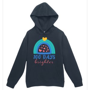 Heart Rainbow 100 Days Brighter 100th Day Of School Teacher Gift Urban Pullover Hoodie