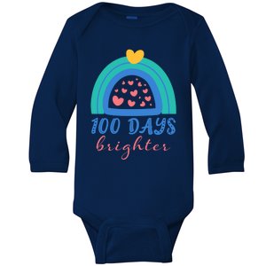 Heart Rainbow 100 Days Brighter 100th Day Of School Teacher Gift Baby Long Sleeve Bodysuit