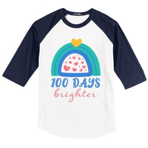 Heart Rainbow 100 Days Brighter 100th Day Of School Teacher Gift Baseball Sleeve Shirt