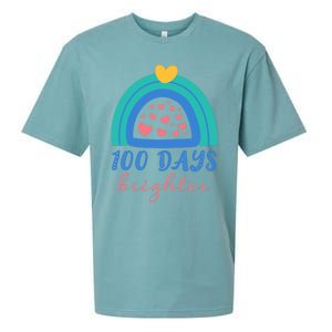 Heart Rainbow 100 Days Brighter 100th Day Of School Teacher Gift Sueded Cloud Jersey T-Shirt