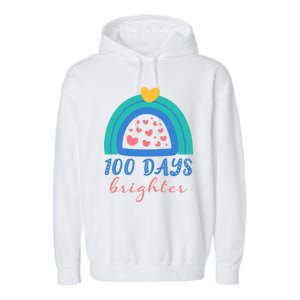 Heart Rainbow 100 Days Brighter 100th Day Of School Teacher Gift Garment-Dyed Fleece Hoodie