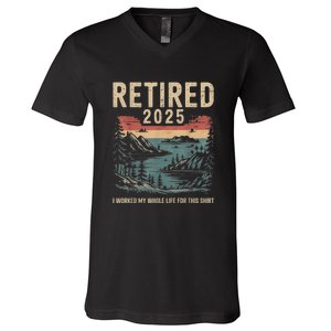 Hilarious Retired 2025 I Worked My Whole Life For Retro V-Neck T-Shirt