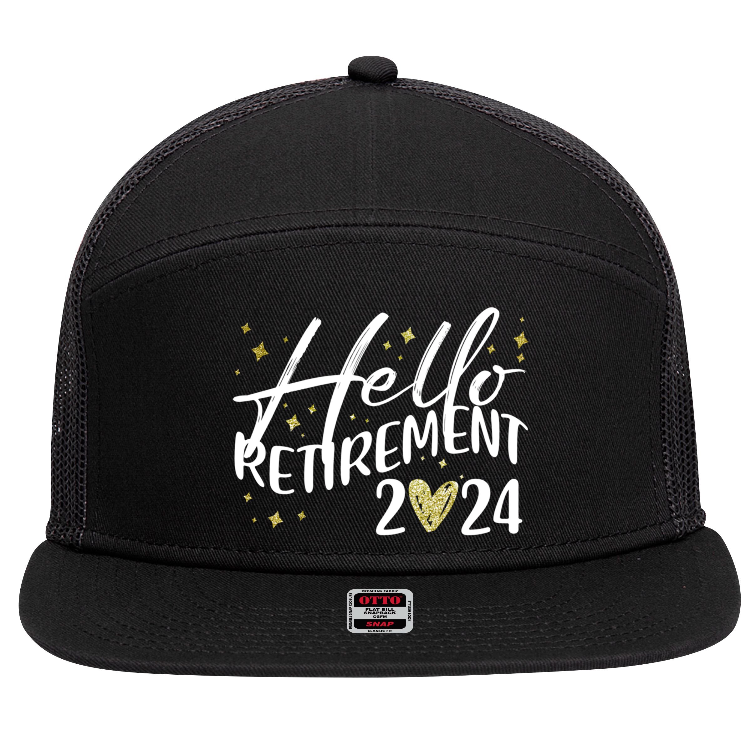 Hello Retiret 2024 Retired Retiring Cool Gift 7 Panel Mesh Trucker Snapback Hat