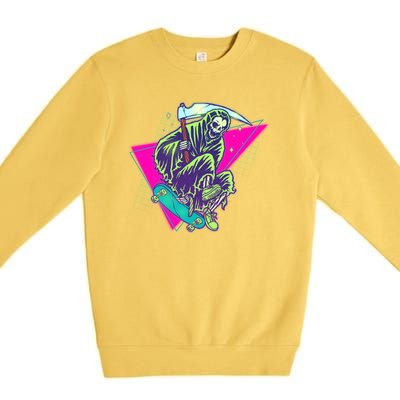 Halloween Retro 80's Skateboarding Grim Reaper Premium Crewneck Sweatshirt