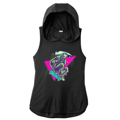 Halloween Retro 80's Skateboarding Grim Reaper Ladies PosiCharge Tri-Blend Wicking Draft Hoodie Tank