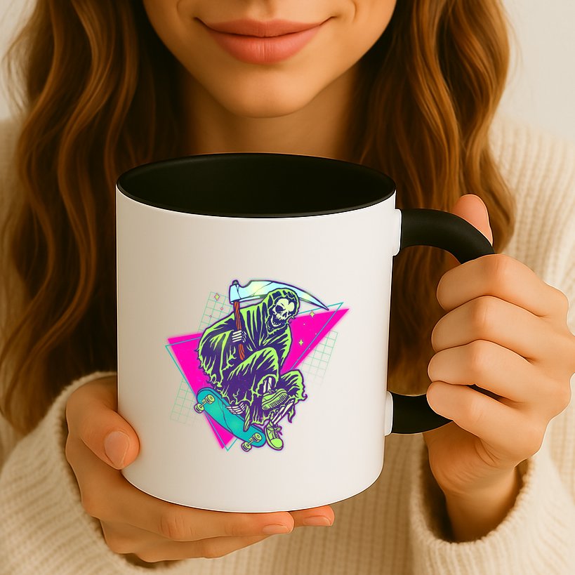 Halloween Retro 80's Skateboarding Grim Reaper Mug