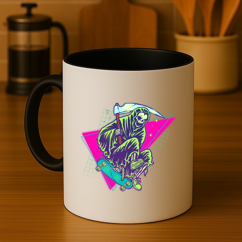 Halloween Retro 80's Skateboarding Grim Reaper Mug