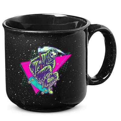 Halloween Retro 80's Skateboarding Grim Reaper 15oz Campfire Ceramic Mug