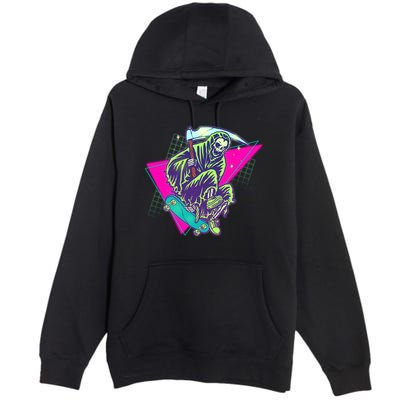 Halloween Retro 80's Skateboarding Grim Reaper Premium Pullover Hoodie