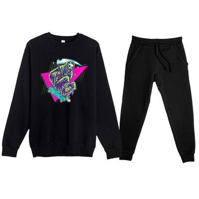 Halloween Retro 80's Skateboarding Grim Reaper Premium Crewneck Sweatsuit Set