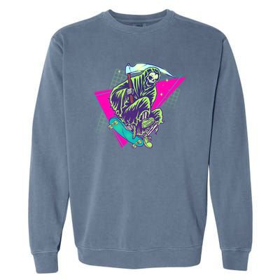 Halloween Retro 80's Skateboarding Grim Reaper Garment-Dyed Sweatshirt