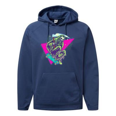 Halloween Retro 80's Skateboarding Grim Reaper Performance Fleece Hoodie