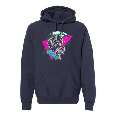 Halloween Retro 80's Skateboarding Grim Reaper Premium Hoodie