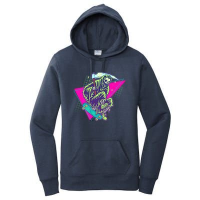 Halloween Retro 80's Skateboarding Grim Reaper Women's Pullover Hoodie