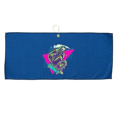 Halloween Retro 80's Skateboarding Grim Reaper Large Microfiber Waffle Golf Towel
