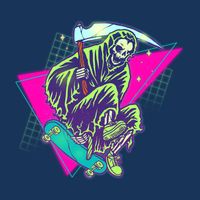 Halloween Retro 80's Skateboarding Grim Reaper Baby Bodysuit