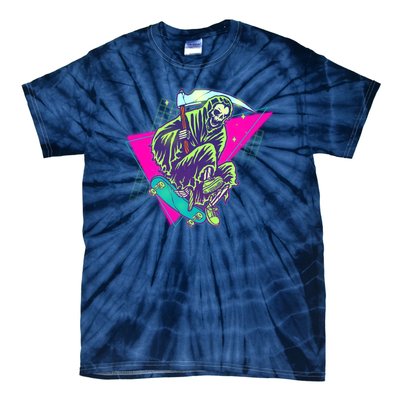 Halloween Retro 80's Skateboarding Grim Reaper Tie-Dye T-Shirt