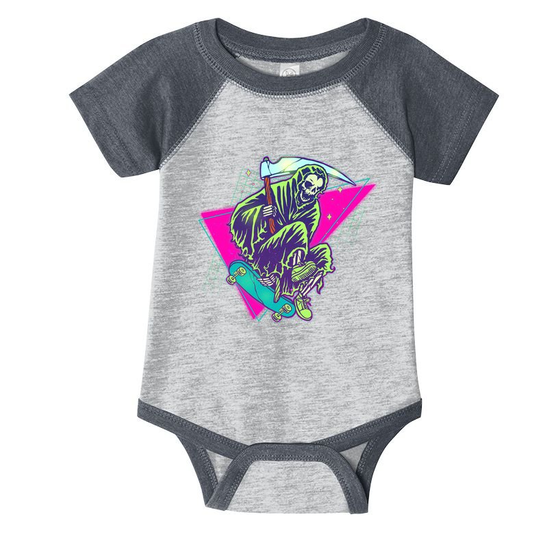 Halloween Retro 80's Skateboarding Grim Reaper Infant Baby Jersey Bodysuit
