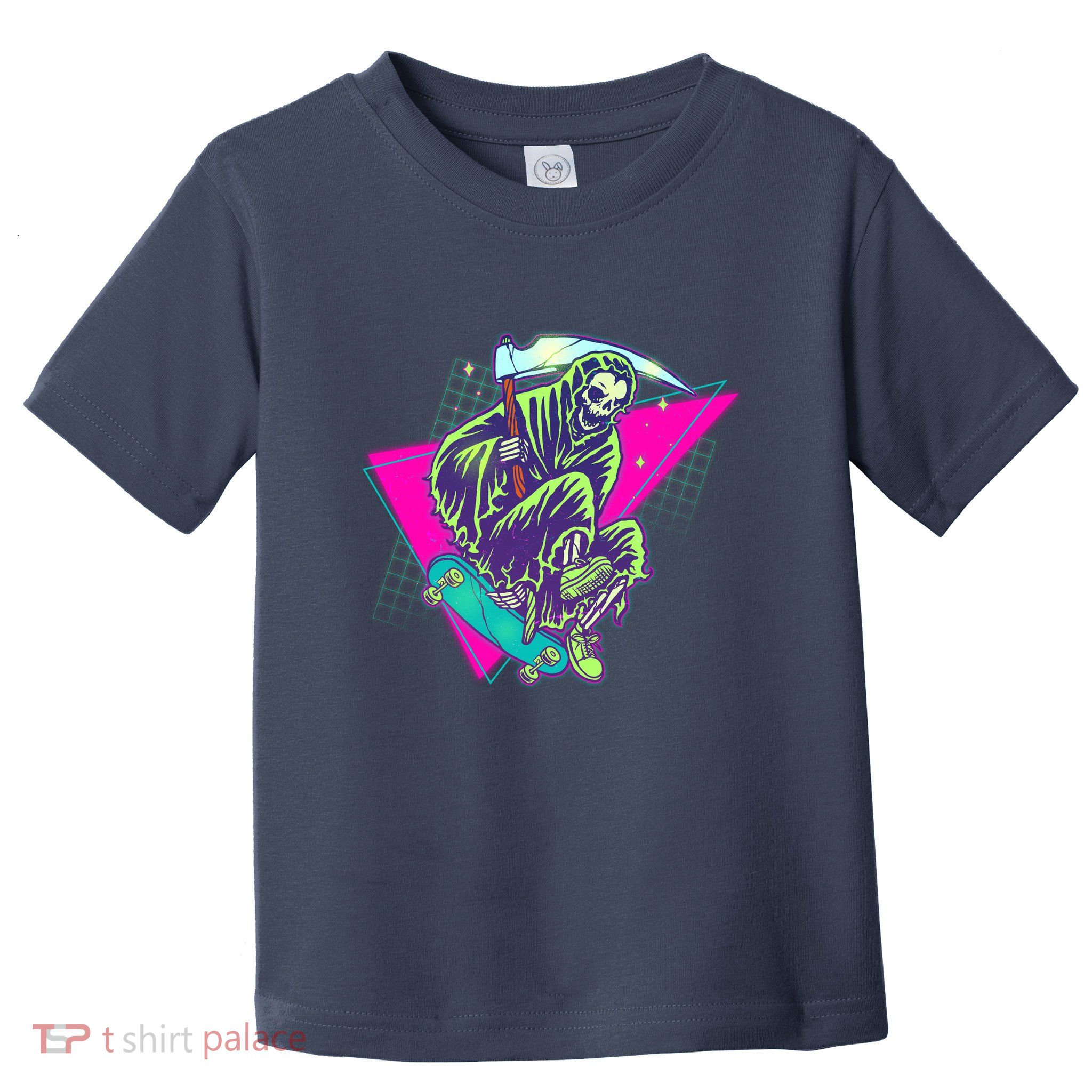 Halloween Retro 80's Skateboarding Grim Reaper Toddler T-Shirt
