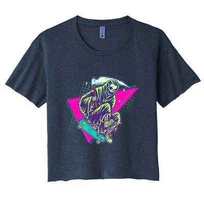 Halloween Retro 80's Skateboarding Grim Reaper Crop Top