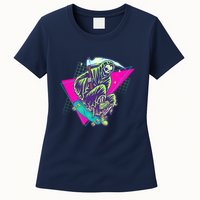 Halloween Retro 80's Skateboarding Grim Reaper Womens T-Shirt