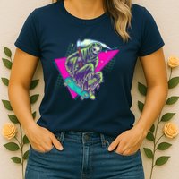 Halloween Retro 80's Skateboarding Grim Reaper Womens T-Shirt