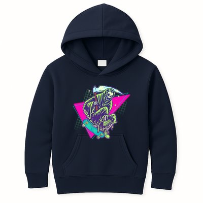 Halloween Retro 80's Skateboarding Grim Reaper Kids Hoodie