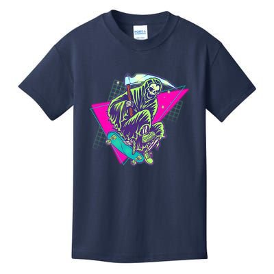 Halloween Retro 80's Skateboarding Grim Reaper Kids T-Shirt