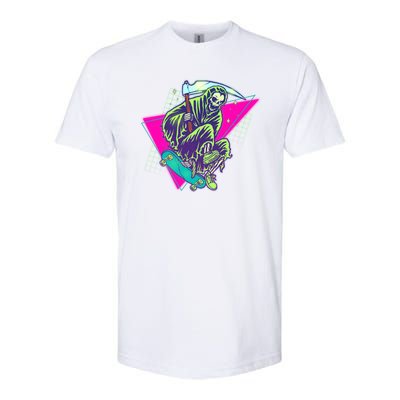 Halloween Retro 80's Skateboarding Grim Reaper Softstyle® CVC T-Shirt