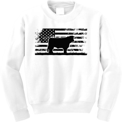 Hereford Rancher American Flag for Hereford Cow Farmer Kids Sweatshirt