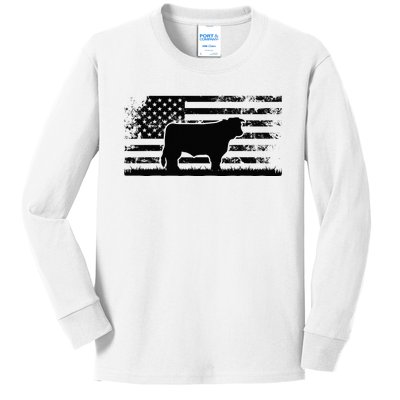 Hereford Rancher American Flag for Hereford Cow Farmer Kids Long Sleeve Shirt