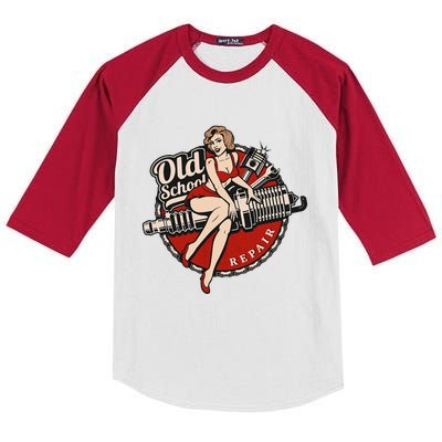 Hot Rod Art Retro Car Rockabilly Old School Kids Colorblock Raglan Jersey