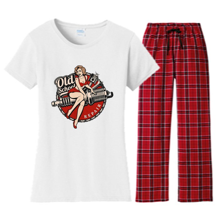 Hot Rod Art Retro Car Rockabilly Old School Women's Flannel Pajama Set