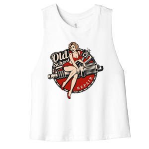 Hot Rod Art Retro Car Rockabilly Old School Women's Racerback Cropped Tank