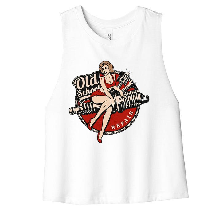 Hot Rod Art Retro Car Rockabilly Old School Women's Racerback Cropped Tank