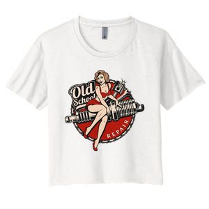 Hot Rod Art Retro Car Rockabilly Old School Women's Crop Top Tee