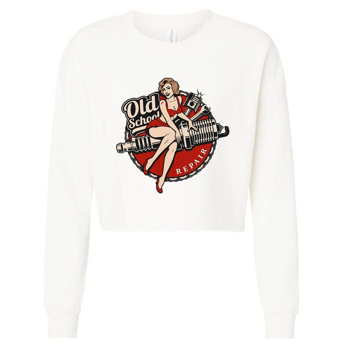 Hot Rod Art Retro Car Rockabilly Old School Cropped Pullover Crew