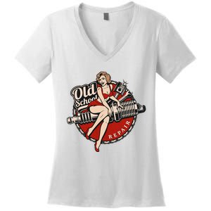 Hot Rod Art Retro Car Rockabilly Old School Women's V-Neck T-Shirt