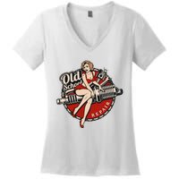 Hot Rod Art Retro Car Rockabilly Old School Women's V-Neck T-Shirt