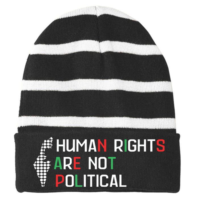 Human Rights Are Not Political Support Palestine Striped Beanie with Solid Band