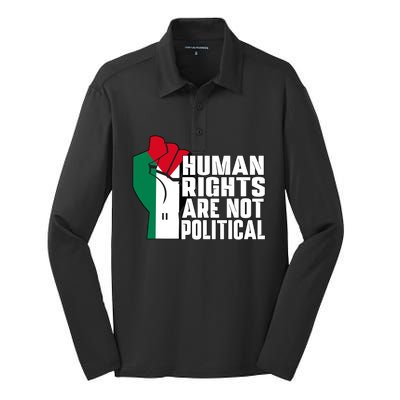 Human Rights Are Not Political Support Palestine And Gaza Silk Touch Performance Long Sleeve Polo