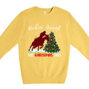 Horse Rockin Around Christmas Tree Barrel Equestrian Xmas Gift Premium Crewneck Sweatshirt