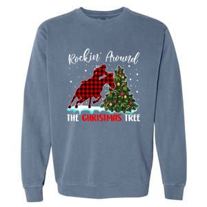 Horse Rockin Around Christmas Tree Barrel Equestrian Xmas Gift Garment-Dyed Sweatshirt