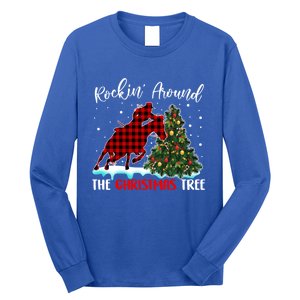 Horse Rockin Around Christmas Tree Barrel Equestrian Xmas Gift Long Sleeve Shirt