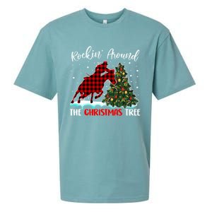 Horse Rockin Around Christmas Tree Barrel Equestrian Xmas Gift Sueded Cloud Jersey T-Shirt